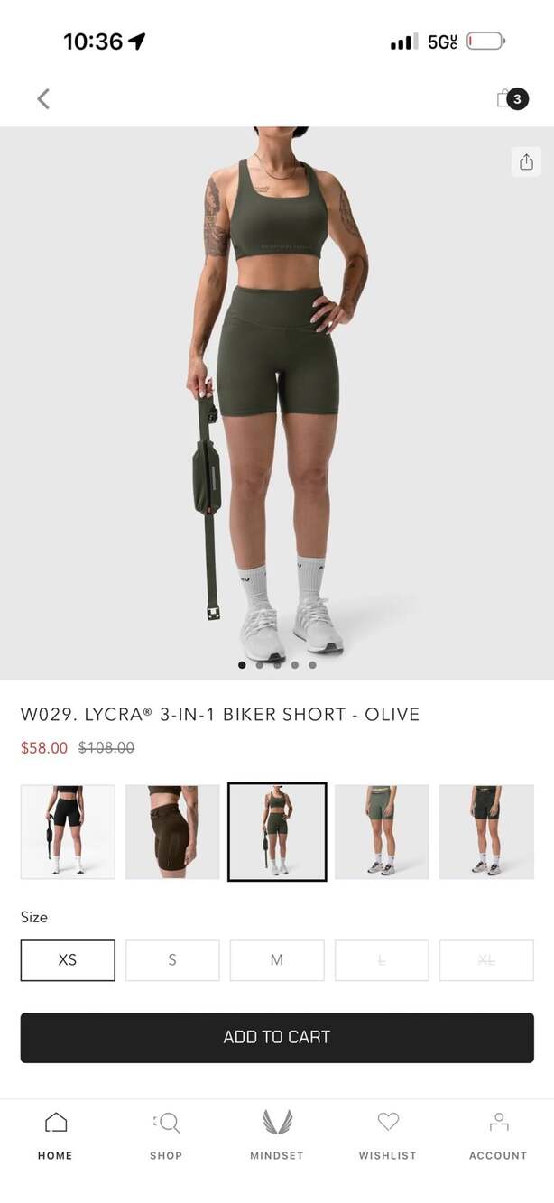 ASRV Lycra 3-In-1 Biker Short - Olive
